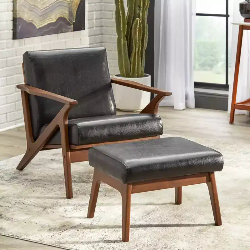 Set di 2 pezzi Bianca con poltrona e pouf in stile moderno di metà secolo - Buylateral