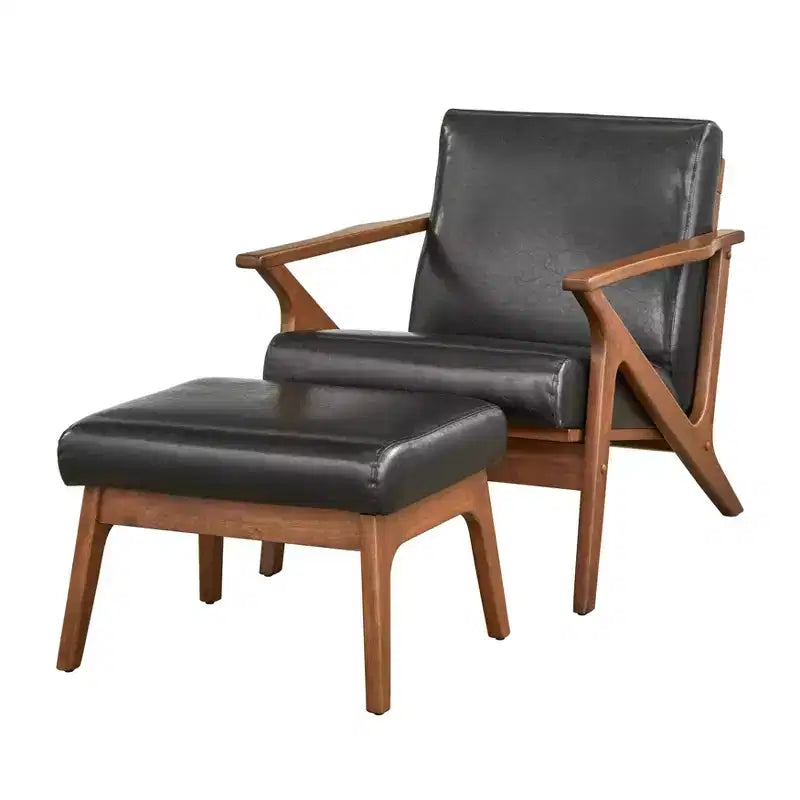Set di 2 pezzi Bianca con poltrona e pouf in stile moderno di metà secolo - Buylateral