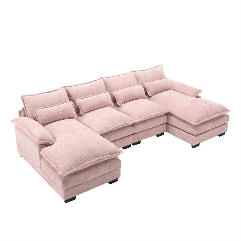 Modulares Ecksofa im Cloud-Stil fürs Wohnzimmer, modernes U-förmiges Sofa aus Chenille/Bouclé, bequemes Schlafsofa mit zwei Chaiselongues
