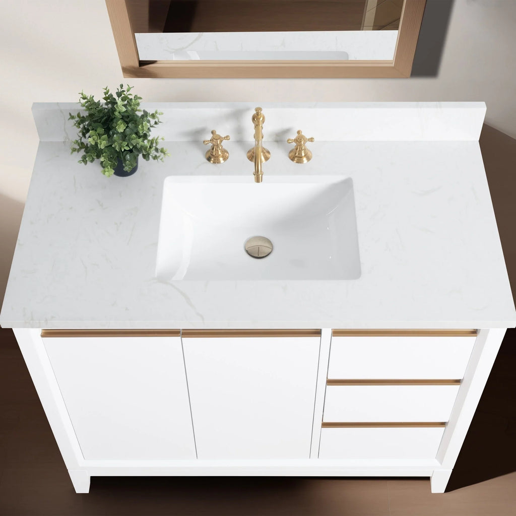 Badunterschrank von Vanity Art mit Keramikwaschbecken und Kunstmarmorplatte