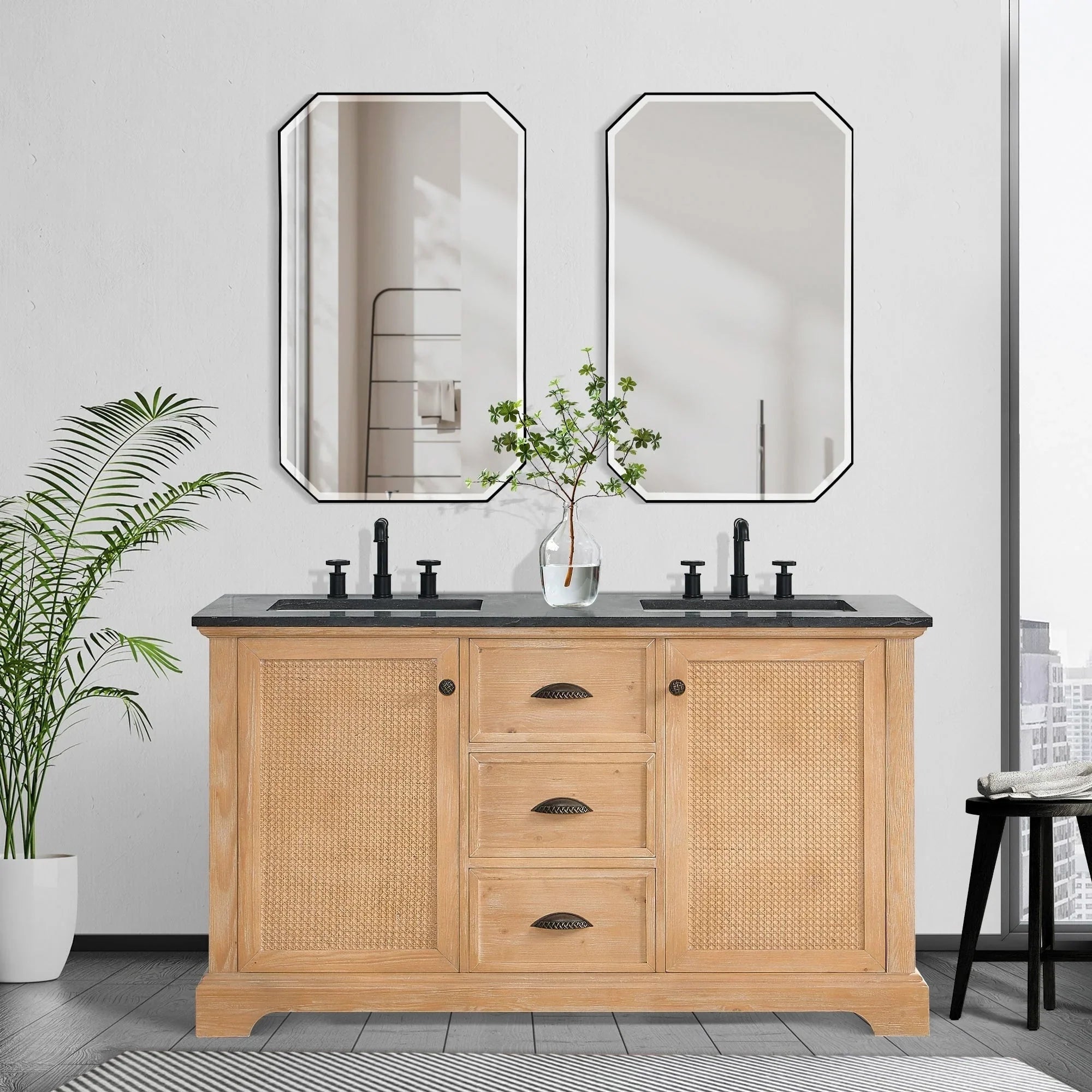 Mobile bagno Hervas con top in marmo naturale senza specchio