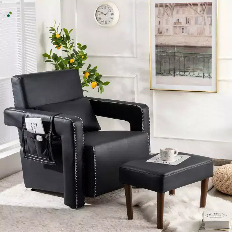 Costway Poltrona Singola Moderna in Pile Berber con Pouf e Cuscino Lombare Rosso\Blu\Nero\Verde\Arancione