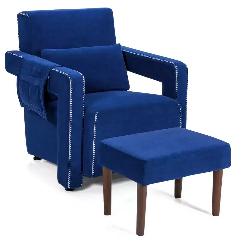 Costway Poltrona Singola Moderna in Pile Berber con Pouf e Cuscino Lombare Rosso\Blu\Nero\Verde\Arancione