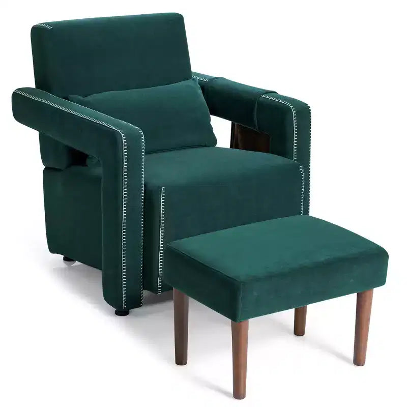 Costway Poltrona Singola Moderna in Pile Berber con Pouf e Cuscino Lombare Rosso\Blu\Nero\Verde\Arancione