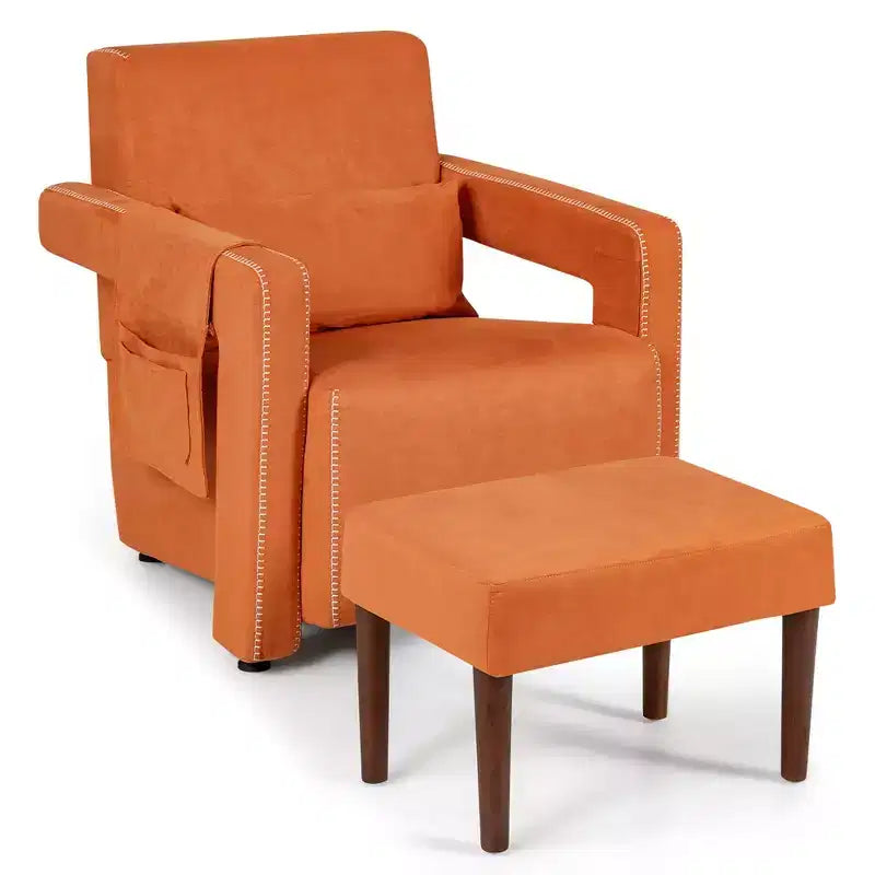 Costway Poltrona Singola Moderna in Pile Berber con Pouf e Cuscino Lombare Rosso\Blu\Nero\Verde\Arancione