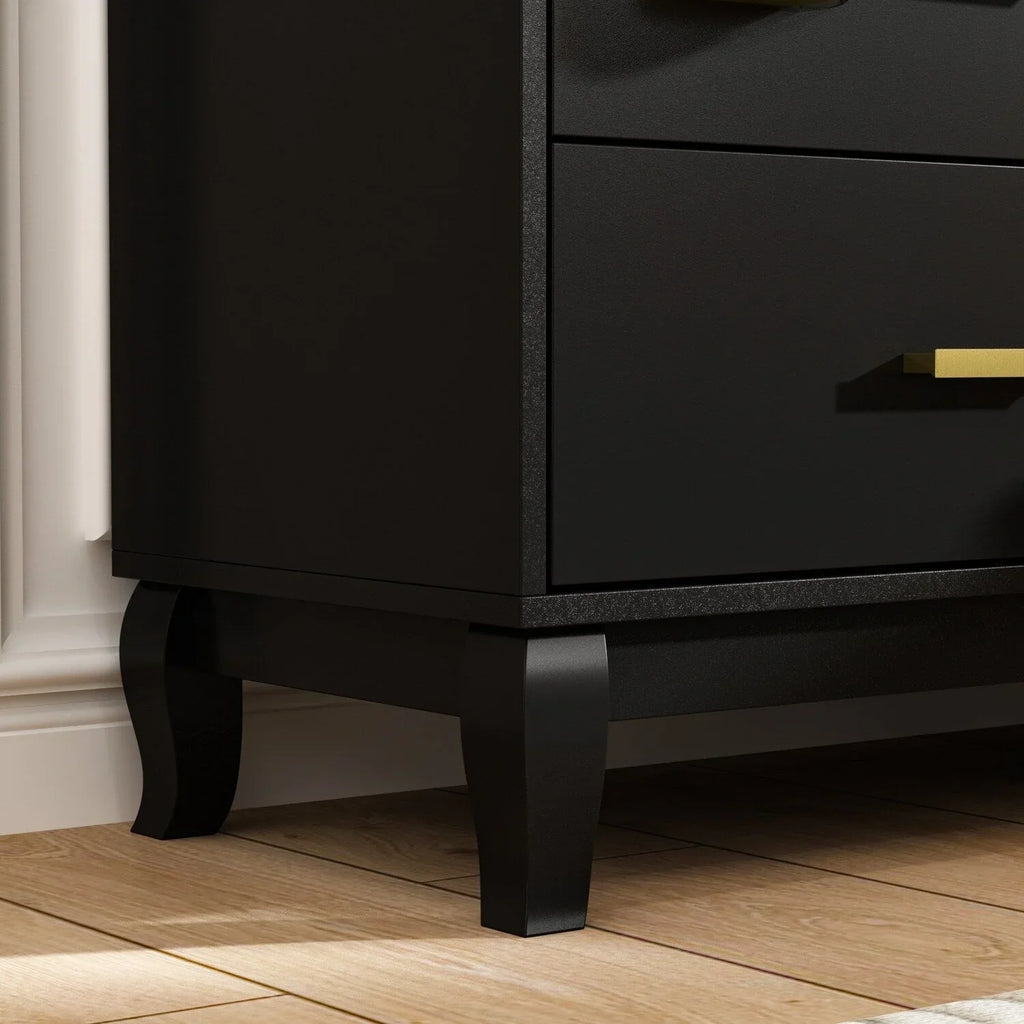 Timechee 6 Drawer 47.2W Double Dresser Solid Wood Legs Lacquer Chest