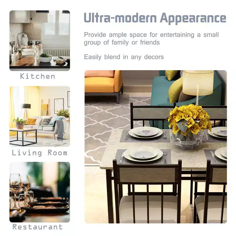 Costway Set da Pranzo 5 Pezzi con Tavolo in Finto Marmo Top 76cm e 4 Sedie Imbottite con Gambe in Metallo