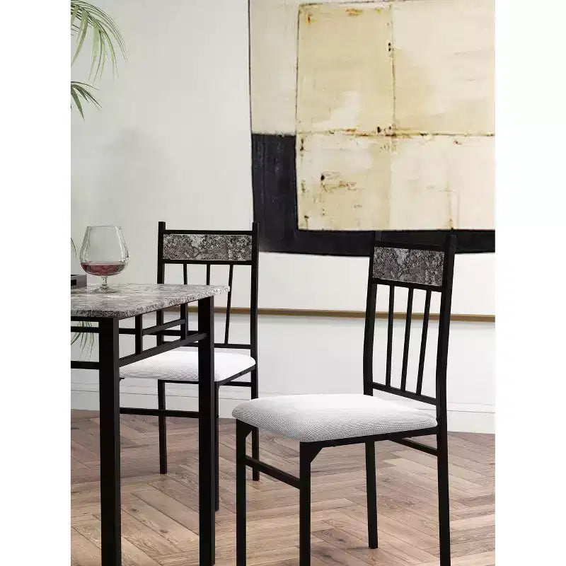 Costway Set da Pranzo 5 Pezzi con Tavolo in Finto Marmo Top 76cm e 4 Sedie Imbottite con Gambe in Metallo