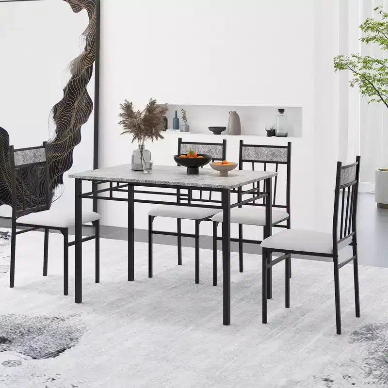 Costway Set da Pranzo 5 Pezzi con Tavolo in Finto Marmo Top 76cm e 4 Sedie Imbottite con Gambe in Metallo