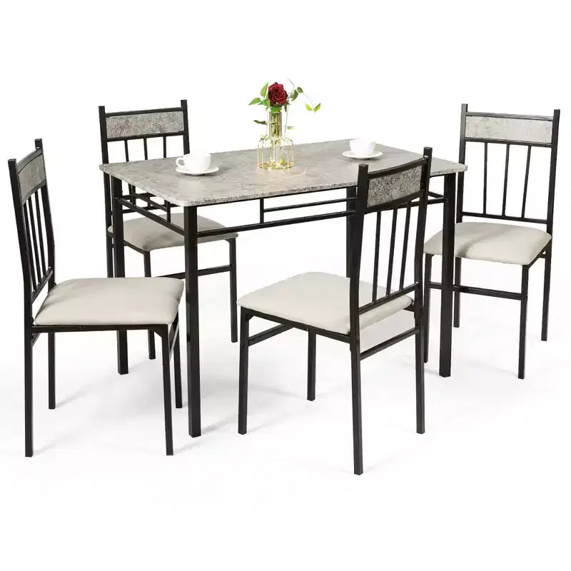 Costway Set da Pranzo 5 Pezzi con Tavolo in Finto Marmo Top 76cm e 4 Sedie Imbottite con Gambe in Metallo