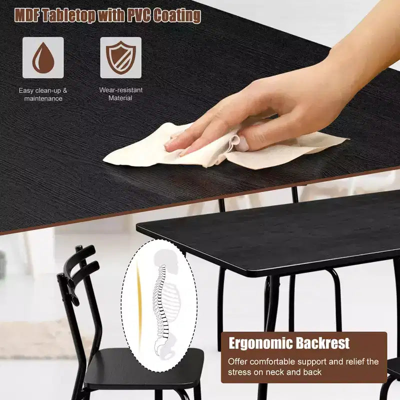 Costway Set da Pranzo 5 Pezzi Tavolo 30.0 e 4 Sedie Arredamento per Sala Cucina per Colazione Nero