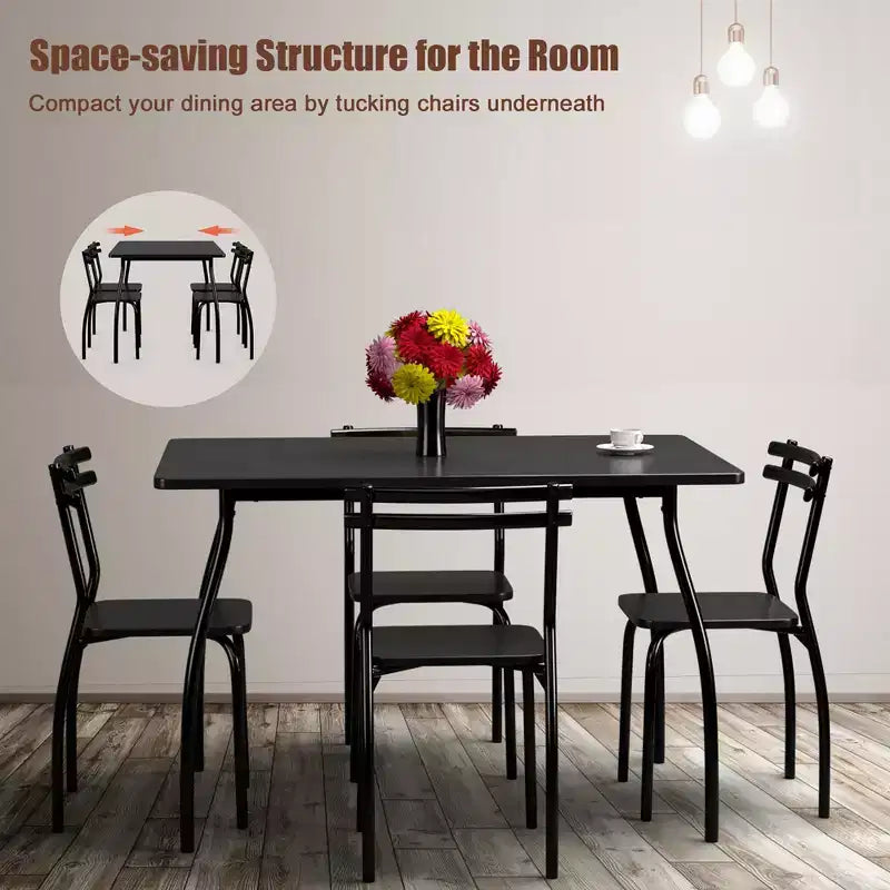 Costway Set da Pranzo 5 Pezzi Tavolo 30.0 e 4 Sedie Arredamento per Sala Cucina per Colazione Nero