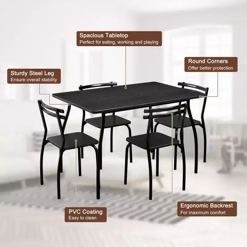 Costway Set da Pranzo 5 Pezzi Tavolo 30.0 e 4 Sedie Arredamento per Sala Cucina per Colazione Nero