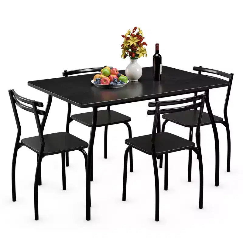 Costway Set da Pranzo 5 Pezzi Tavolo 30.0 e 4 Sedie Arredamento per Sala Cucina per Colazione Nero