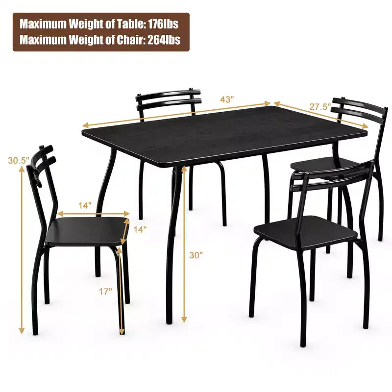 Costway Set da Pranzo 5 Pezzi Tavolo 30.0 e 4 Sedie Arredamento per Sala Cucina per Colazione Nero