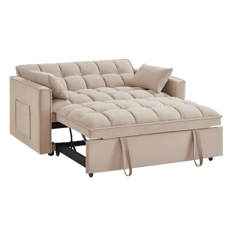 Divano letto a due posti 4 in 1 con braccioli e tasche portaoggetti, divano letto estraibile multifunzionale trapuntato con schienale regolabile