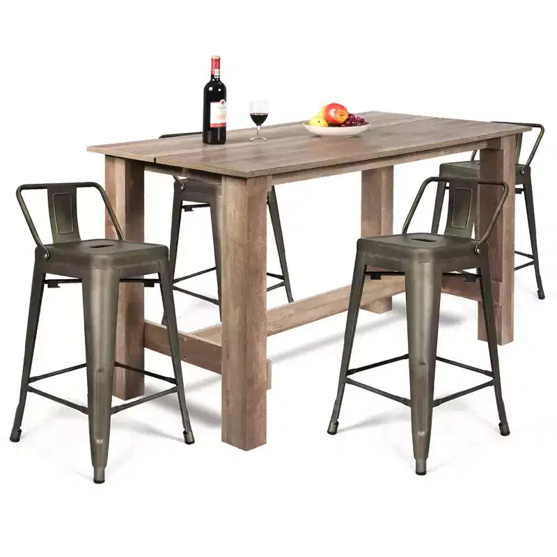 Costway Set da Pranzo 5 Pezzi, Tavolo Rettangolare Altezza Bancone da Cucina con 4 Sgabelli da Bar
