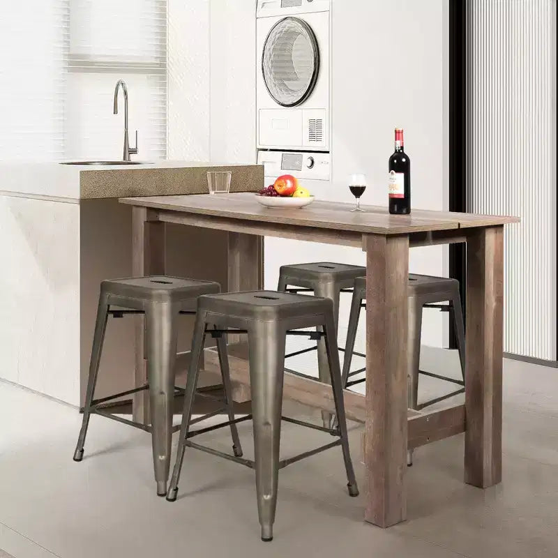 Costway Set da Pranzo 5 Pezzi, Tavolo Rettangolare Altezza Bancone da Cucina con 4 Sgabelli da Bar