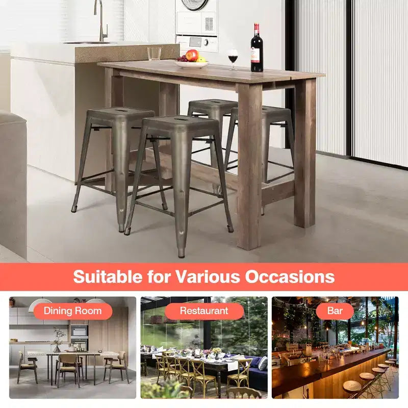 Costway Set da Pranzo 5 Pezzi, Tavolo Rettangolare Altezza Bancone da Cucina con 4 Sgabelli da Bar