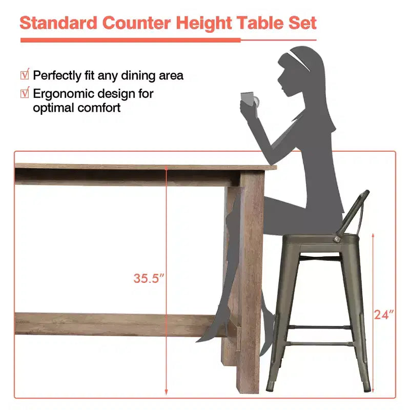 Costway Set da Pranzo 5 Pezzi, Tavolo Rettangolare Altezza Bancone da Cucina con 4 Sgabelli da Bar