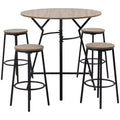 HOMCOM Industrial 5-Piece Bar Table and Chairs Set, Space Saving Dining Table with 4 Stools for Pub and Kitchen, Brown