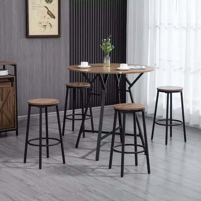 HOMCOM Set Tavolo da Bar Industriale a 5 Pezzi con Sedie, Tavolo da Pranzo Salvaspazio con 4 Sgabelli per Pub e Cucina, Marrone