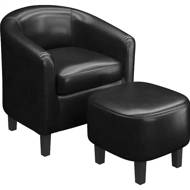 Yaheetech Faux Leather Accent Arm Chair Barrel Chair with Ottoman for Living Room