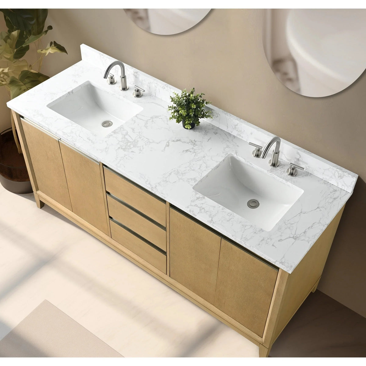 Badunterschrank von Vanity Art mit Keramikwaschbecken und Kunstmarmorplatte