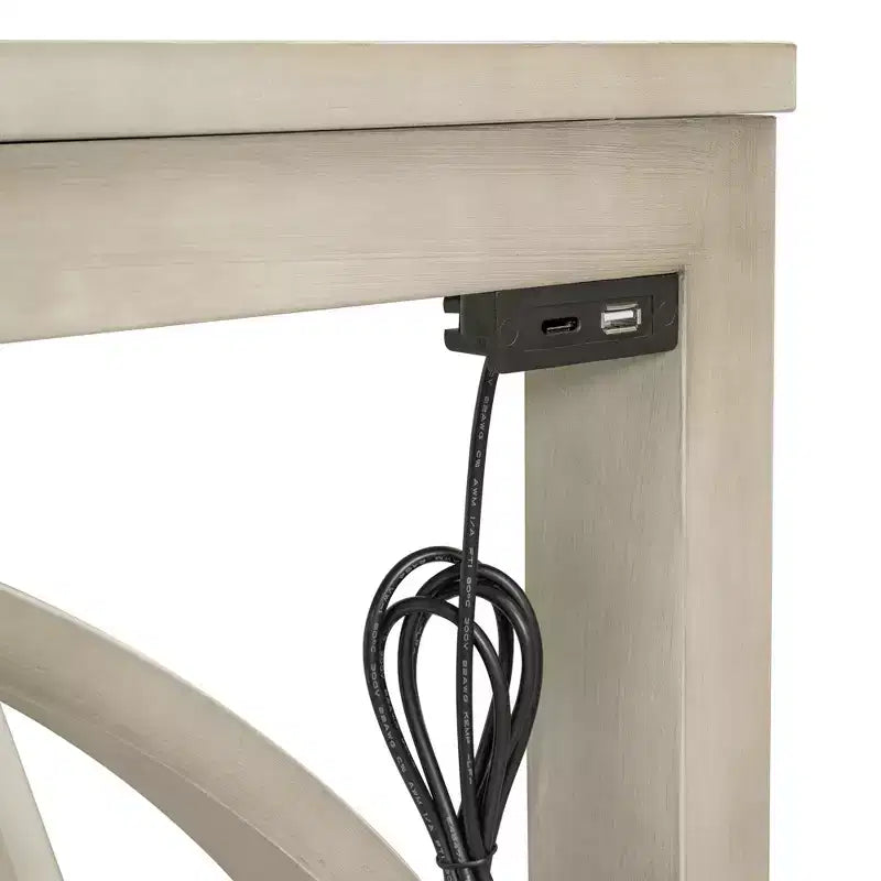 Set da Pranzo 3 Pezzi Stile Fattoria Altezza Bancone con Porta USB e Sgabelli Imbottiti-ModernLuxe
