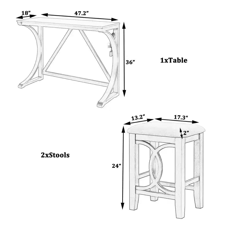 Set da Pranzo 3 Pezzi Stile Fattoria Altezza Bancone con Porta USB e Sgabelli Imbottiti-ModernLuxe