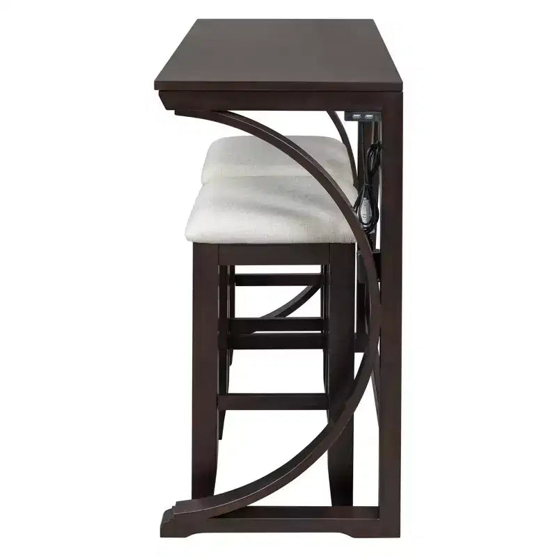 Set da Pranzo 3 Pezzi Stile Fattoria Altezza Bancone con Porta USB e Sgabelli Imbottiti-ModernLuxe