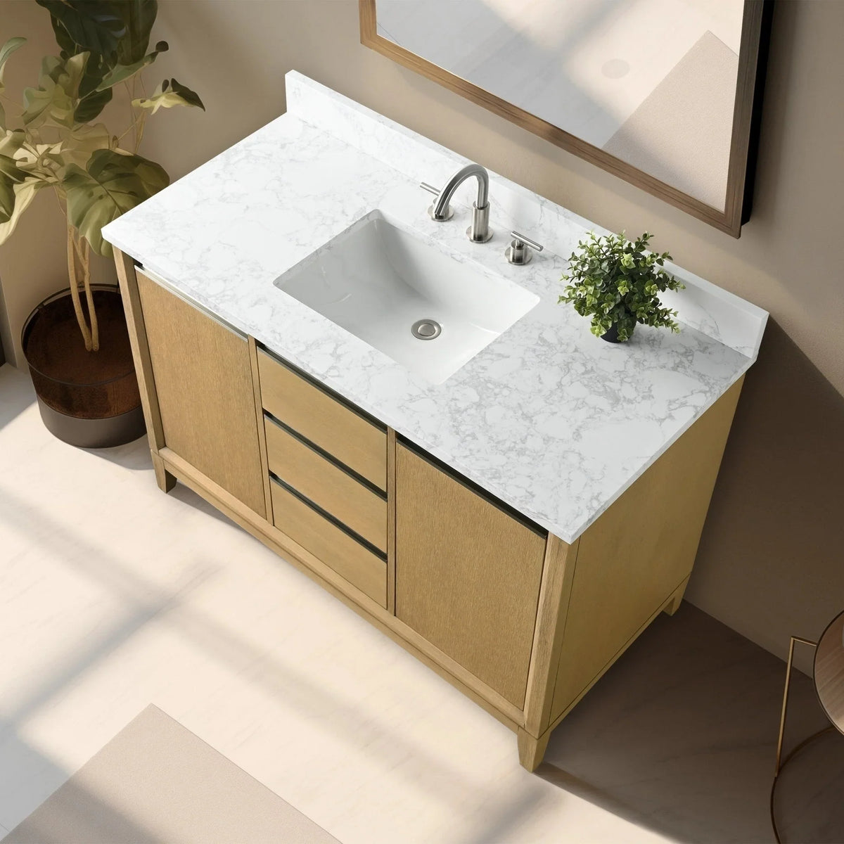 Badunterschrank von Vanity Art mit Keramikwaschbecken und Kunstmarmorplatte