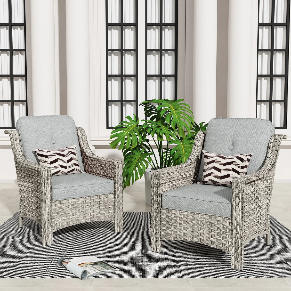 Set di 2 sedie da esterno in vimini e rattan HOOOWOOO con schienale alto