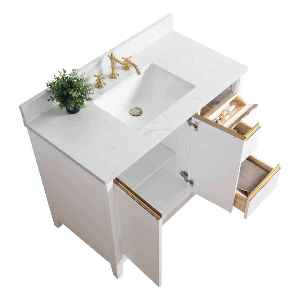 Badunterschrank von Vanity Art mit Keramikwaschbecken und Kunstmarmorplatte