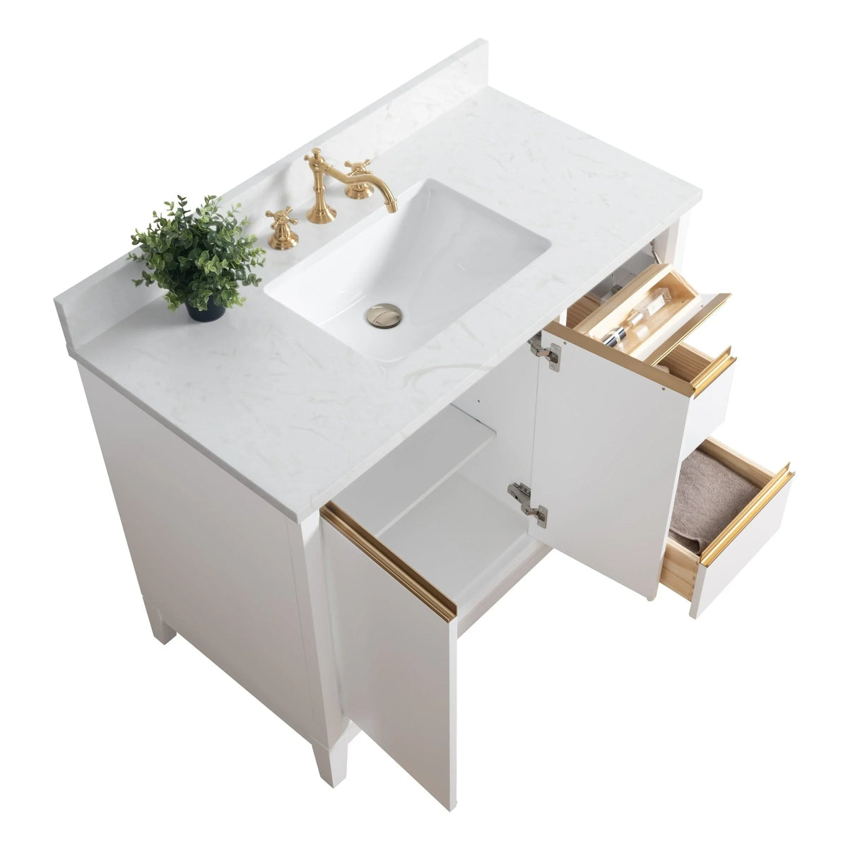 Badunterschrank von Vanity Art mit Keramikwaschbecken und Kunstmarmorplatte