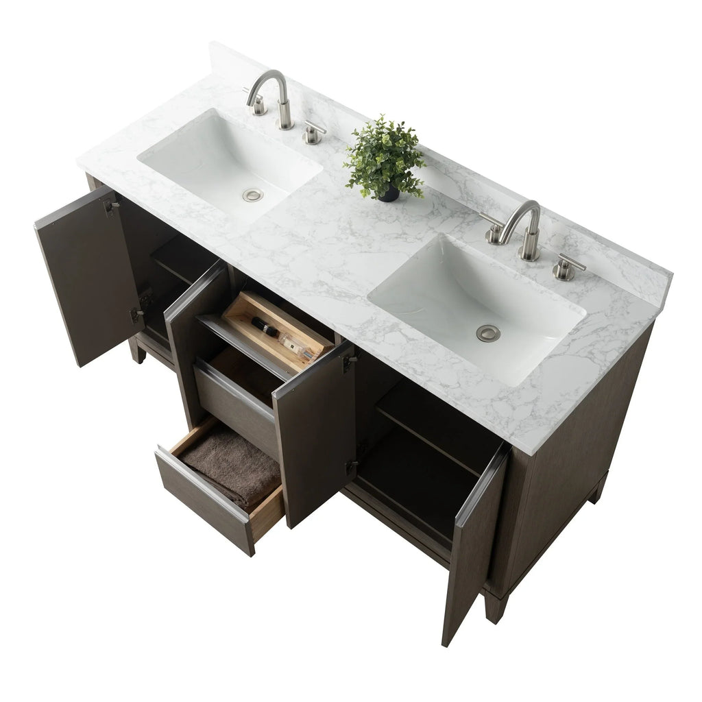 Badunterschrank von Vanity Art mit Keramikwaschbecken und Kunstmarmorplatte