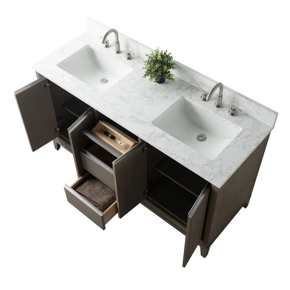 Badunterschrank von Vanity Art mit Keramikwaschbecken und Kunstmarmorplatte