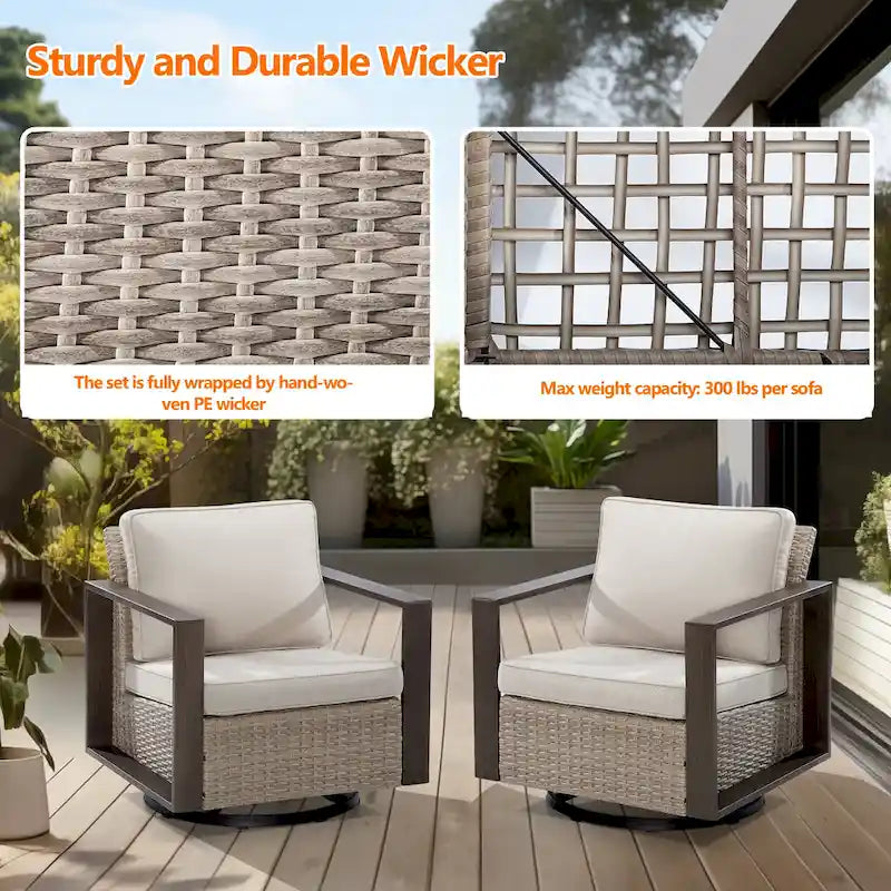 Cozywor Set 2 Sedie a Dondolo da Esterno in Rattan per Patio con Telaio in Metallo e Cuscini