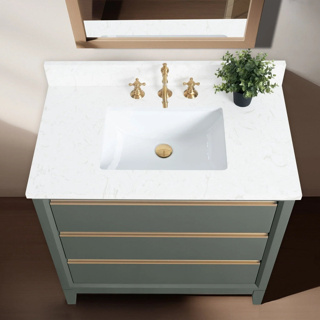 Badunterschrank von Vanity Art mit Keramikwaschbecken und Kunstmarmorplatte
