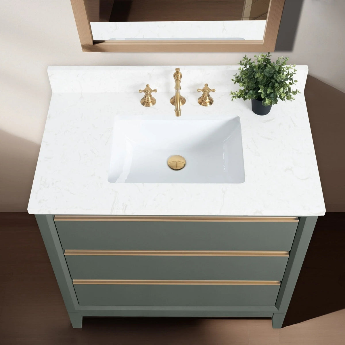 Badunterschrank von Vanity Art mit Keramikwaschbecken und Kunstmarmorplatte