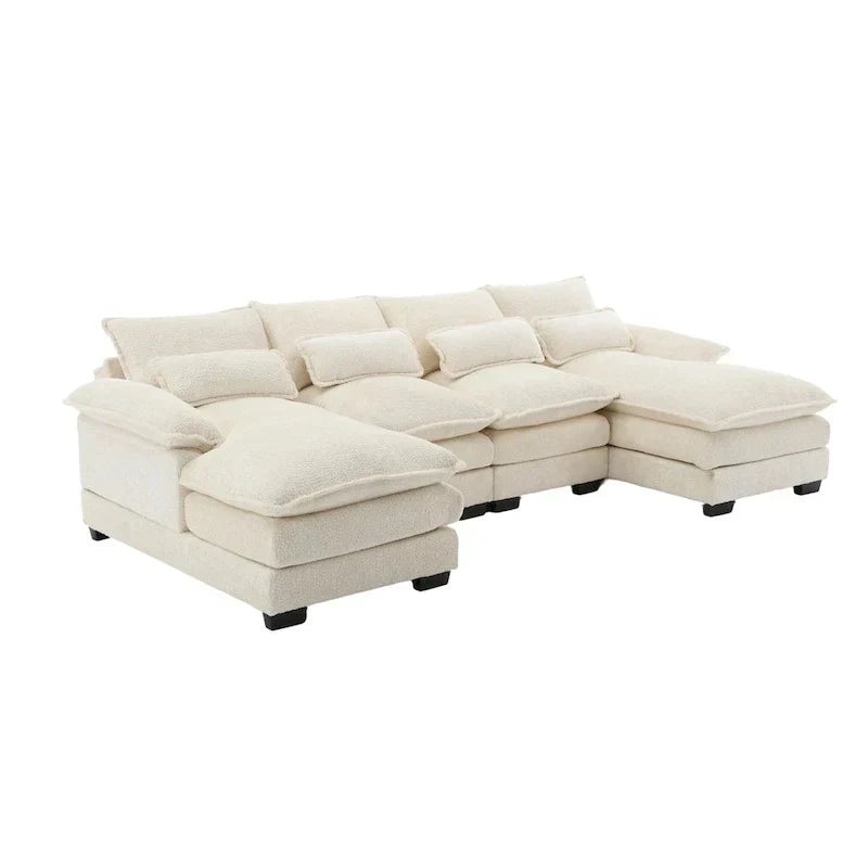 Modulares Ecksofa im Cloud-Stil fürs Wohnzimmer, modernes U-förmiges Sofa aus Chenille/Bouclé, bequemes Schlafsofa mit zwei Chaiselongues