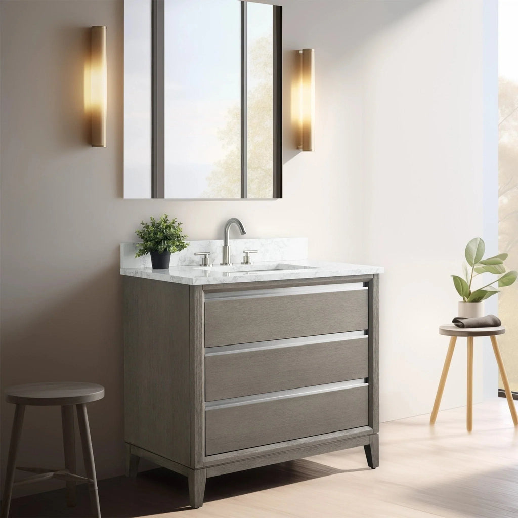 Badunterschrank von Vanity Art mit Keramikwaschbecken und Kunstmarmorplatte