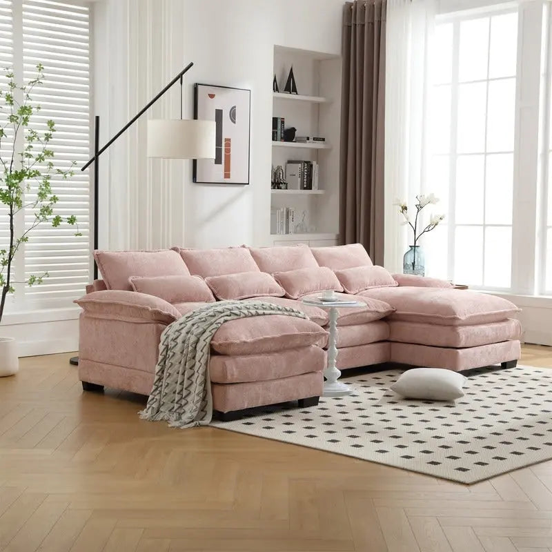 Modulares Ecksofa im Cloud-Stil fürs Wohnzimmer, modernes U-förmiges Sofa aus Chenille/Bouclé, bequemes Schlafsofa mit zwei Chaiselongues