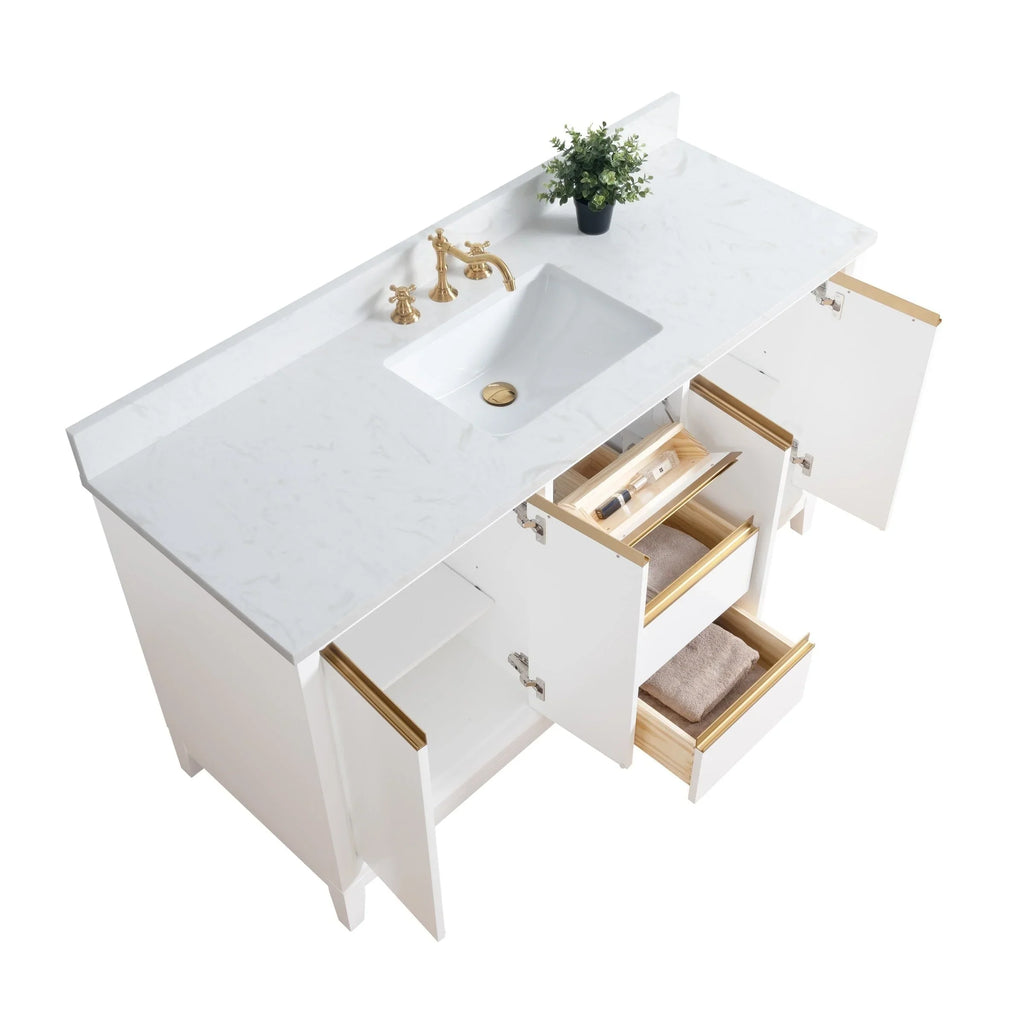 Badunterschrank von Vanity Art mit Keramikwaschbecken und Kunstmarmorplatte