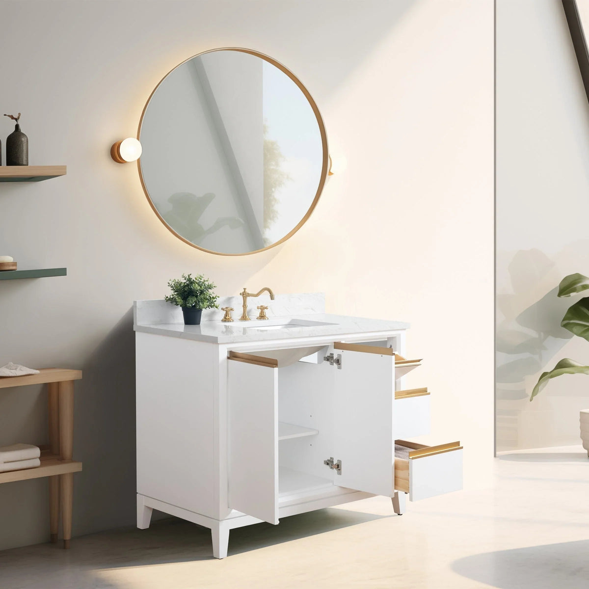 Badunterschrank von Vanity Art mit Keramikwaschbecken und Kunstmarmorplatte