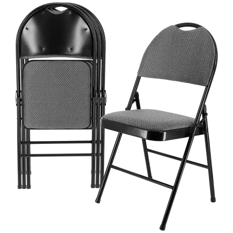 Elama 4 Piece Metal Folding Chair with Padded Seats in Dark Blue