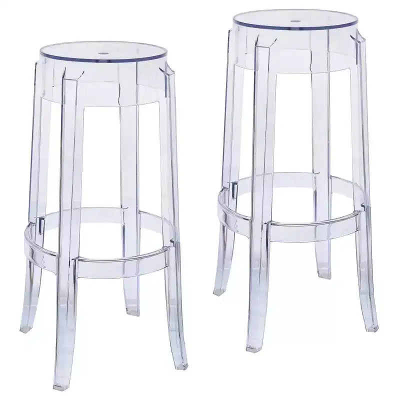 LeisureMod Averill Modern Barstool with Clear Acrylic Seat and Legs, Transparent Bar Height Chair for Kitchen Island or Home Bar