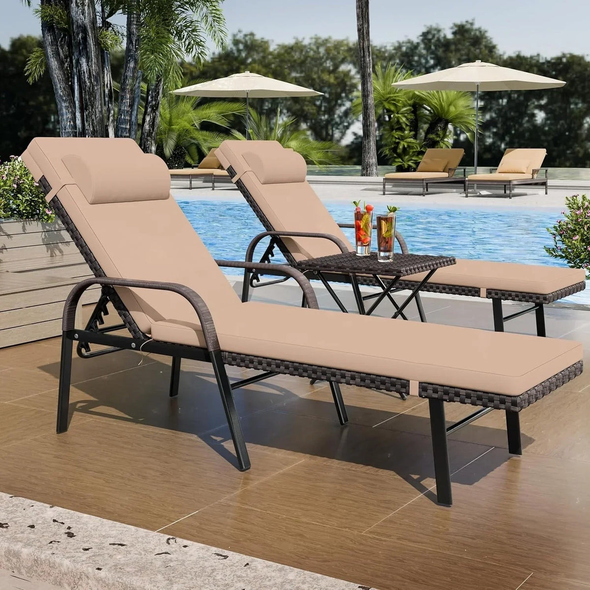 Set Kullavik di 3 poltrone chaise longue da esterno