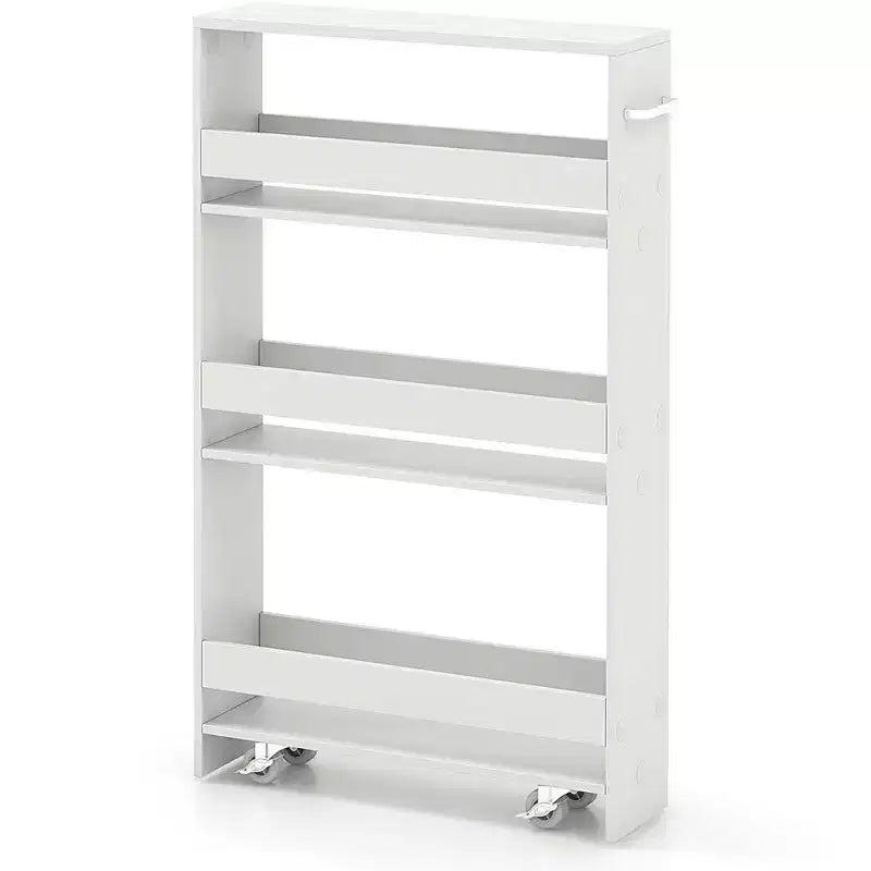 Carrello Portaoggetti Slim a 4 Ripiani con Mensole Aperte Carrello da Cucina con Ruote Stretto Nero/Grigio/Bianco