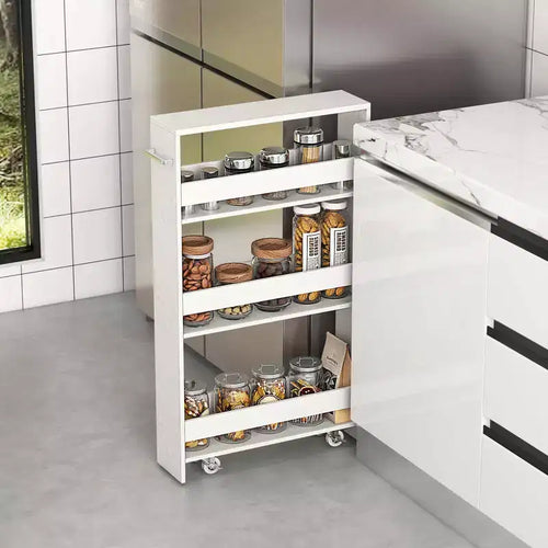 Carrello Portaoggetti Slim a 4 Ripiani con Mensole Aperte Carrello da Cucina con Ruote Stretto Nero/Grigio/Bianco